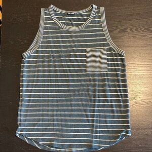 Striped Tank Top with Pocket - Blue/Teal & White